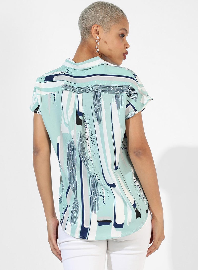 Campus Sutra Women's Sage Green Printed Regular Fit Top - Image 3