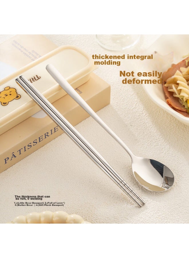 CAIZHI Caizhi (caizhi) 304 Stainless Steel Spoon And Chopsticks, Portable Cutlery Set For Single Person, Student Travel Three-piece Set Cz6966 - Image 3