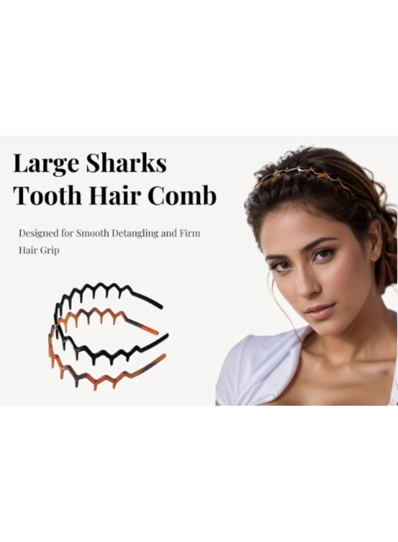 م اكس م عصابات شعر للنساء بأسنان القرش المتعرجة (3 عبوات) – عصابات رأس مشطية شعر بلاستيكية متموجة غير قابلة للانزلاق مع ظهر مرن لتصفيف يومي مريح (3، مزيج أسود) - Image 5