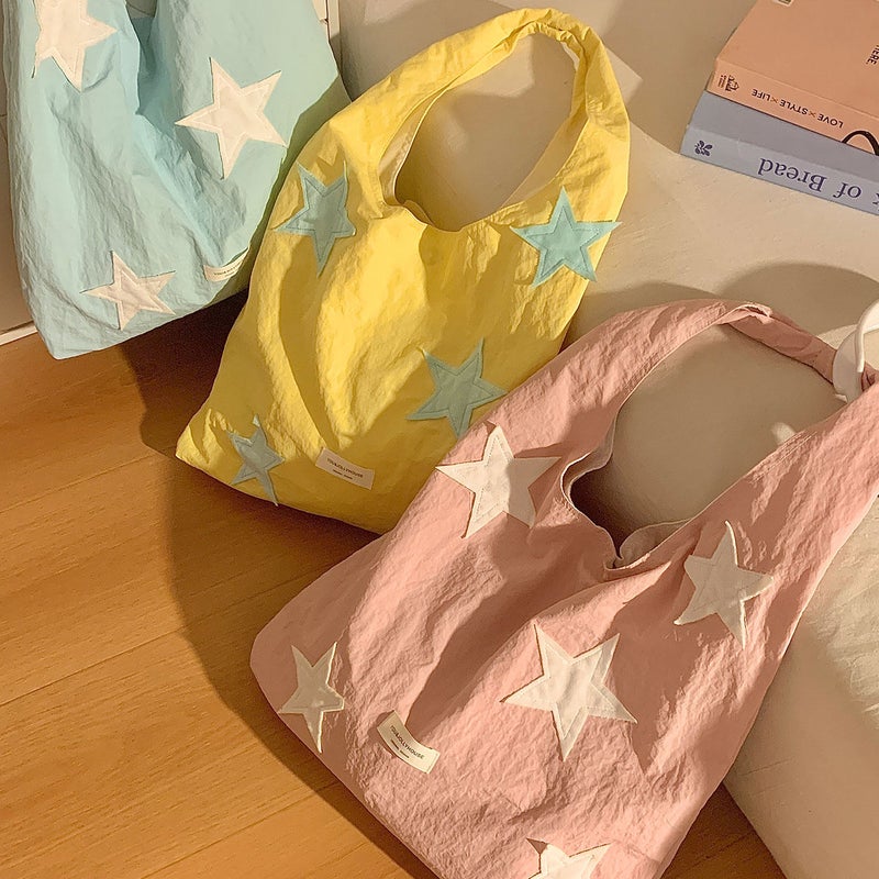 Korean Style Dopamine Color Block Star Shoulder Bag for Women - Large Capacity, Tote, Casual - Image 3
