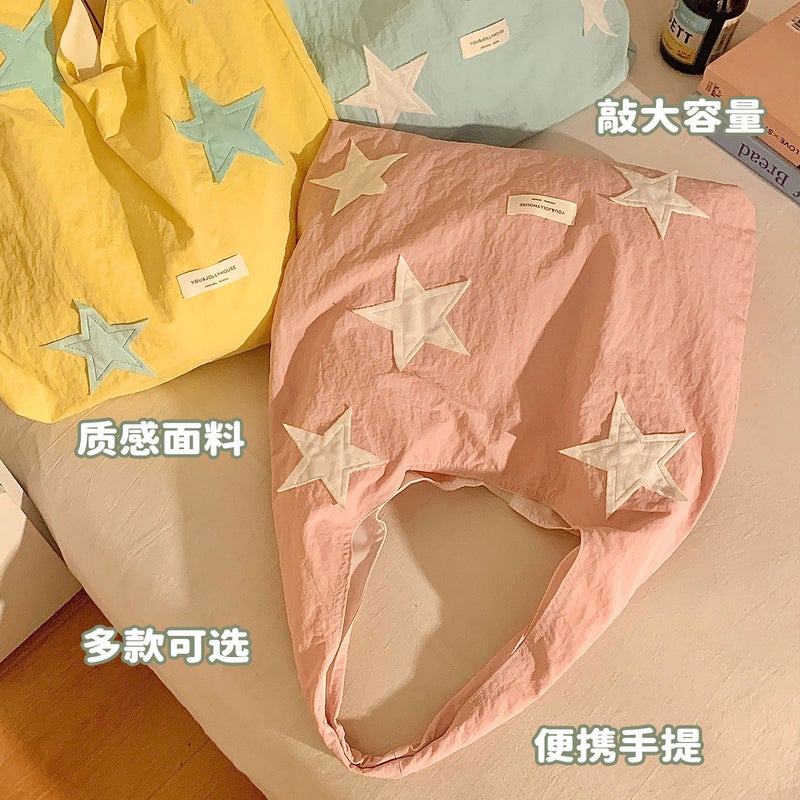 Korean Style Dopamine Color Block Star Shoulder Bag for Women - Large Capacity, Tote, Casual - Image 4