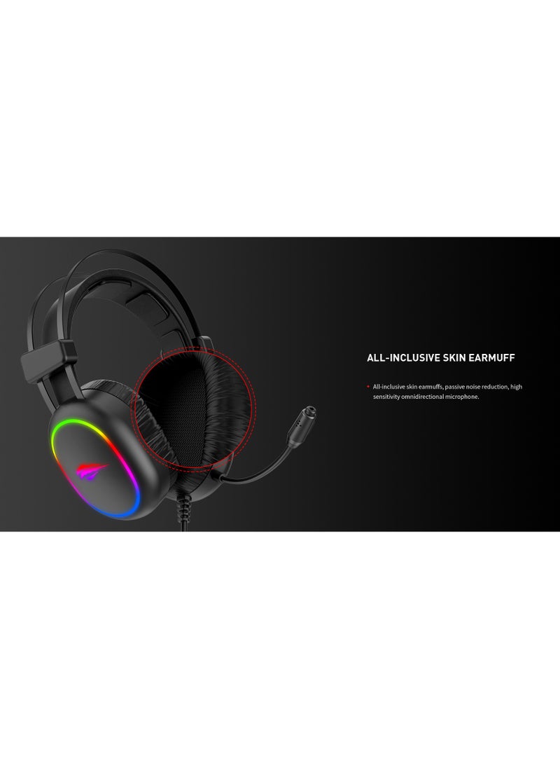havit H2016D Wired Gaming Headset for PC & Laptop – Surround Stereo Sound, Noise Cancelling Microphone, LED Lights, Over-Ear Comfortable Design, High Audio Quality for Gaming, Streaming & Online Communication  - Image 4