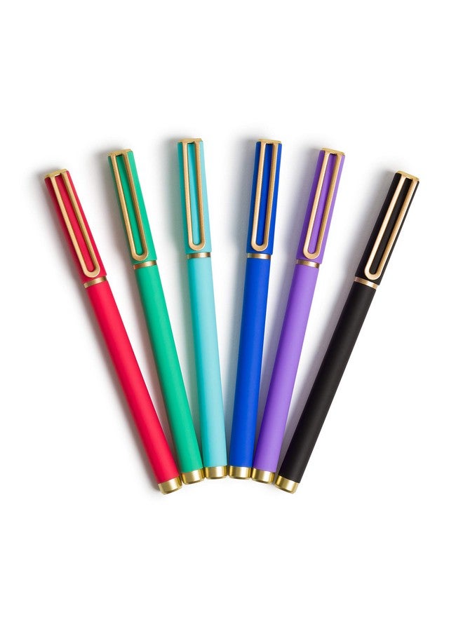 U Brands Catalina Felt Tip Pens, Set Of 6, Assorted Colors With Gold Details, Medium (0.7 Mm) Point, Assorted Color Ink - Image 1