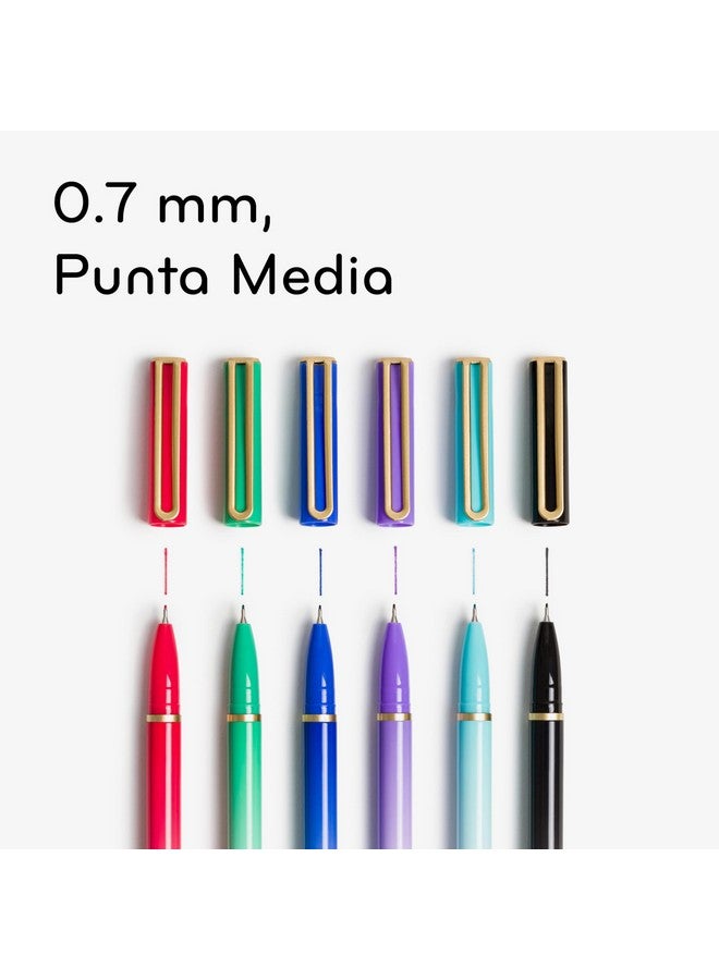 U Brands Catalina Felt Tip Pens, Set Of 6, Assorted Colors With Gold Details, Medium (0.7 Mm) Point, Assorted Color Ink - Image 4