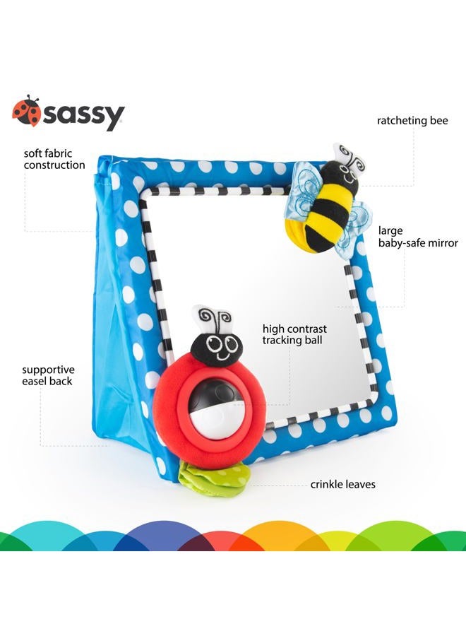Sassy Tummy Time Floor Mirror | Developmental Baby Toy | Newborn Essential for Tummy Time | Great Shower Gift, Blue, 10 Inch (Pack of 1) - Image 3