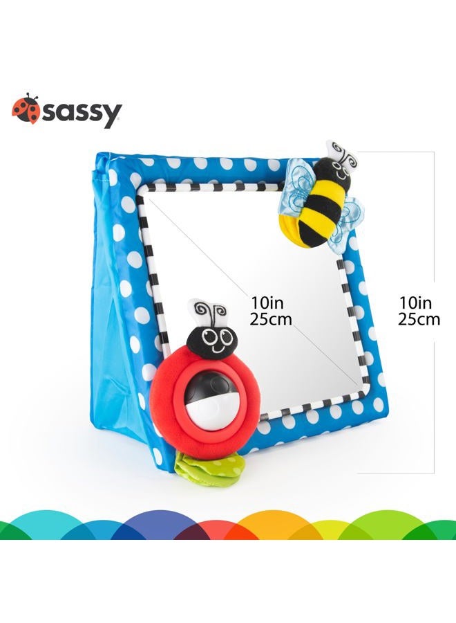 Sassy Tummy Time Floor Mirror | Developmental Baby Toy | Newborn Essential for Tummy Time | Great Shower Gift, Blue, 10 Inch (Pack of 1) - Image 2