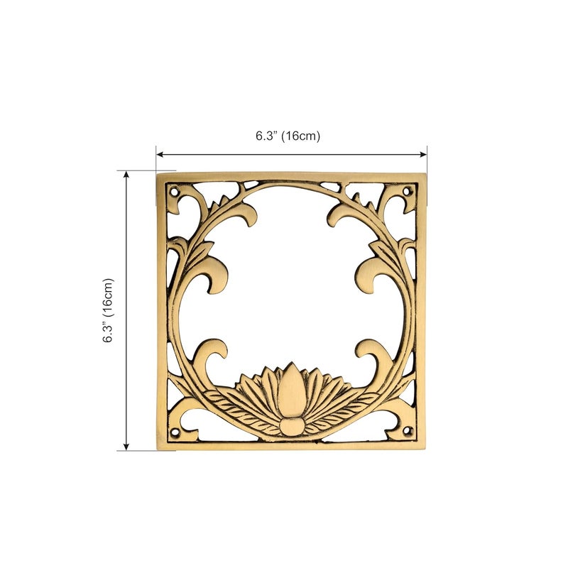 DEVDECOR , Decorative Brass Door Accent – 6.3" x 6.3" Ornamental Square Panel with Lotus Design – Traditional Indian-Style Door Accessory – Antique Finish Wall or Door Embellishment - Image 5