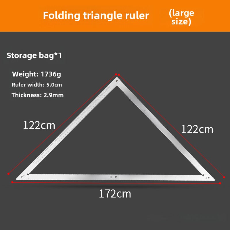 Multifunctional thickened metal stainless steel aluminum alloy decoration super wood large triangle 45 degree large cross-border products(Folding triangle ruler) - Image 1