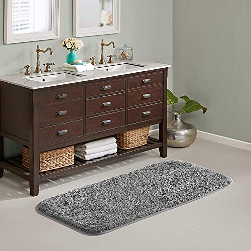 Suchtale Large Bathroom Rug Extra Soft and Absorbent Shaggy Bathroom Mat 24 x 60 Dark Grey Machine Washable Microfiber Bath Mat for Bathroom Non Slip Bath Mat Bathroom Floor Mats Rubber Back