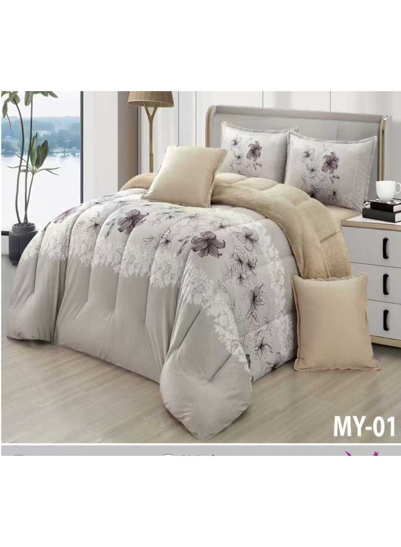 مون مفرش شتوي ملكي فاخر 6 قطع وجهين (مخمل × فرو) لنفرين – دفء وأناقة في كل ليلة