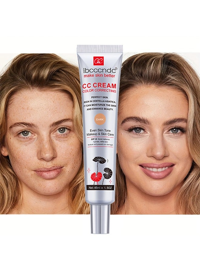 ibcccndc Color Correcting CC Cream,Hydrating CC Cream Foundation with Centella Asiatica Multi-Purpose Pre-makeup Primer Moisturizing Facial Concealer Sunscreen Full-Coverage CC Cream with SPF 25, Dark - Image 1