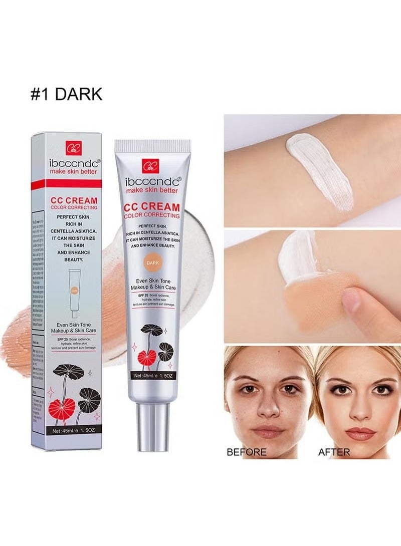 ibcccndc Color Correcting CC Cream,Hydrating CC Cream Foundation with Centella Asiatica Multi-Purpose Pre-makeup Primer Moisturizing Facial Concealer Sunscreen Full-Coverage CC Cream with SPF 25, Dark - Image 2