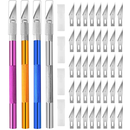 Viemior 4PCS Exacto Knife, Hobby Knife Craft Knifes with 40PCS Spare Exacto Knife Blades(#11), Profession Exacto Knives Precision Knife for Crafting, Arts, Modeling, Scrapbooking, Stencil - Image 1