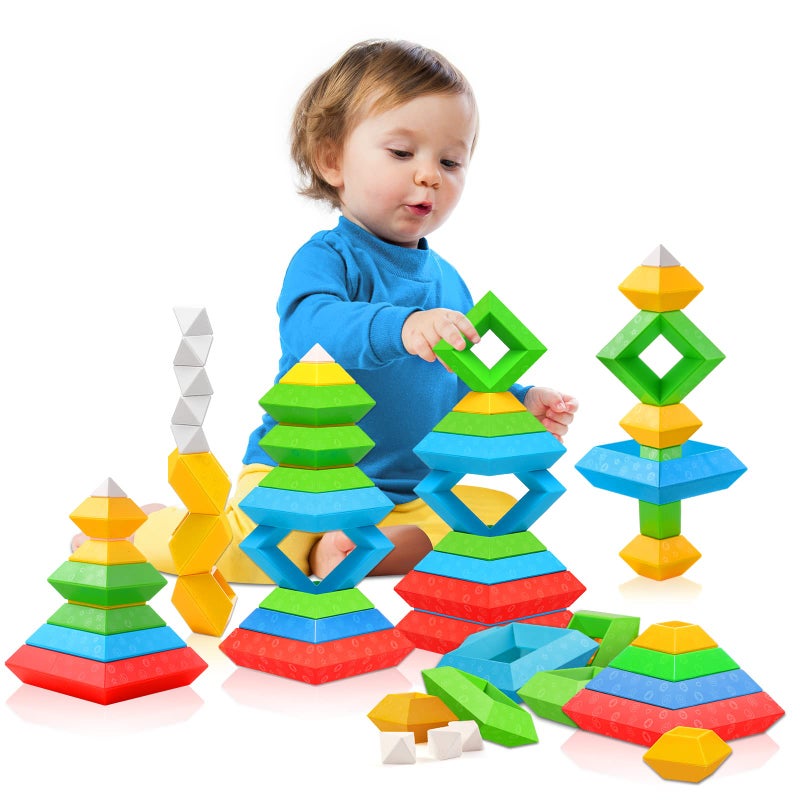 Hieoby Montessori Toys for 1 2 3 4 Year Old Boys Girls Toddlers Preschool Learning Activities 30Pcs Building Blocks Stacking Educational Toys STEM Sensory Toys Gifts for Kids Age 1-2 2-4 - Image 1
