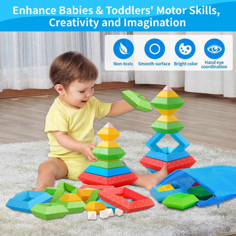 Hieoby Montessori Toys for 1 2 3 4 Year Old Boys Girls Toddlers Preschool Learning Activities 30Pcs Building Blocks Stacking Educational Toys STEM Sensory Toys Gifts for Kids Age 1-2 2-4 - Image 2