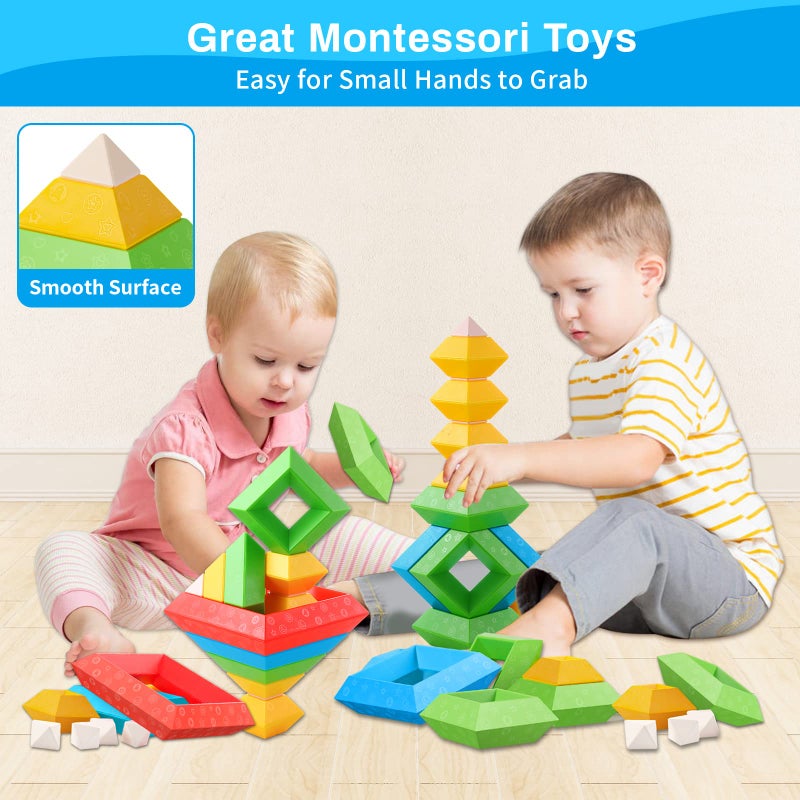 Hieoby Montessori Toys for 1 2 3 4 Year Old Boys Girls Toddlers Preschool Learning Activities 30Pcs Building Blocks Stacking Educational Toys STEM Sensory Toys Gifts for Kids Age 1-2 2-4 - Image 4