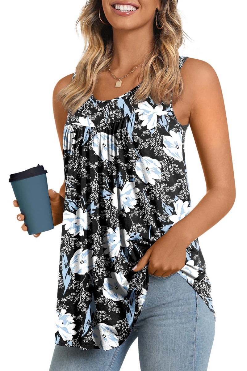 LONGYUAN Women's Tank Tops 2026 Summer Sleeveless T-Shirts Casual Tunics Loose Fitted Blouse White Lily XX-Large - Image 1