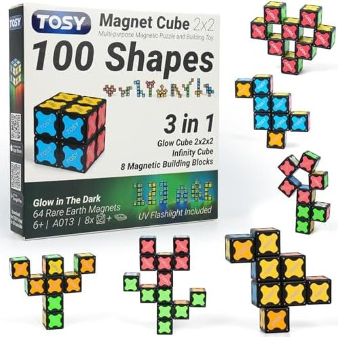 TOSY Magnet Cube 2x2 - 8 Blocks, 2-in-1 Toy: Puzzle & Infinity Cube, Glow-in-the-Dark Gift for Kids/Grandkids - Image 3