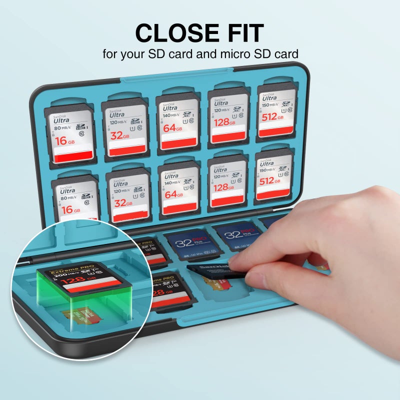 HEIYING SD Card Holder for SD/TF Cards,Portable Memory Card Storage Case Compatible with 20 SDXC SDHC and 20 TF Cards Slots - Image 4