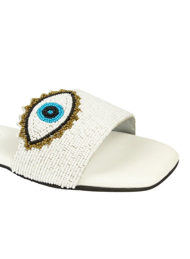 Dollar's Fashion S210F - Women Sandals | Muna Handcrafted Flat Slippers | Comfortable Daily Wear Sandals | Non Slip Casual Footwear (White) - Image 2