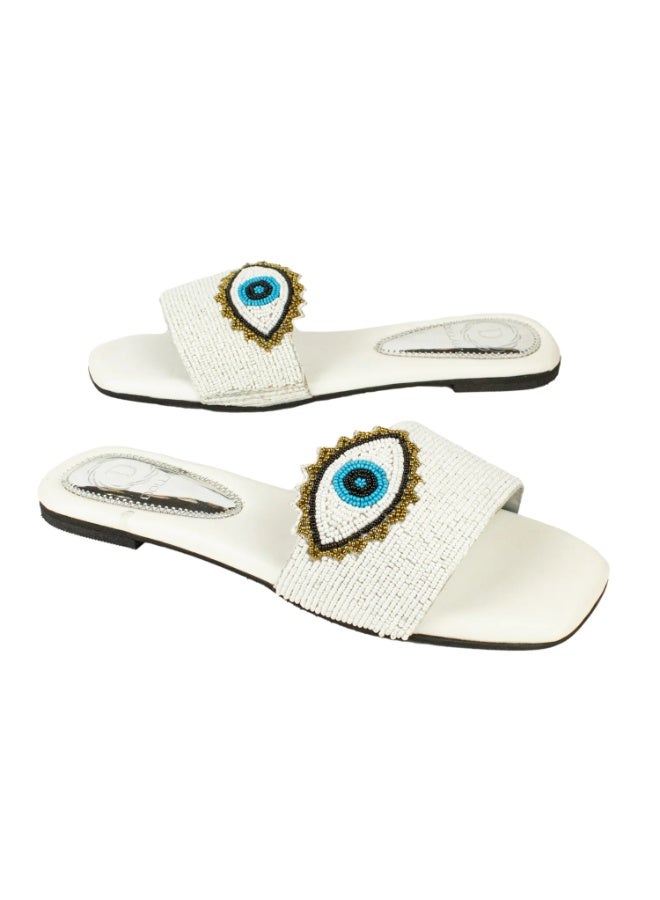 Dollar's Fashion S210F - Women Sandals | Muna Handcrafted Flat Slippers | Comfortable Daily Wear Sandals | Non Slip Casual Footwear (White) - Image 1