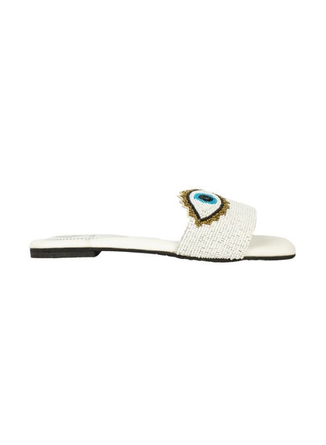 Dollar's Fashion S210F - Women Sandals | Muna Handcrafted Flat Slippers | Comfortable Daily Wear Sandals | Non Slip Casual Footwear (White) - Image 3
