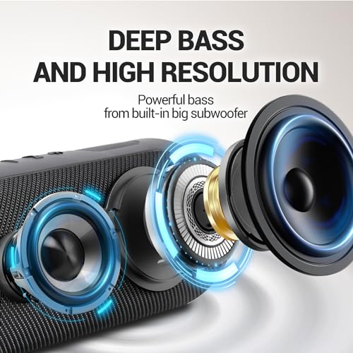 SOWO Wireless Waterproof Bluetooth Speaker - Portable Speaker Loud with Built-in Subwoofer and Tweeter, Extra Bass, Stereo Sound, IP67, Colorful Lights for Party, Outdoor, Camping - Black - Image 4