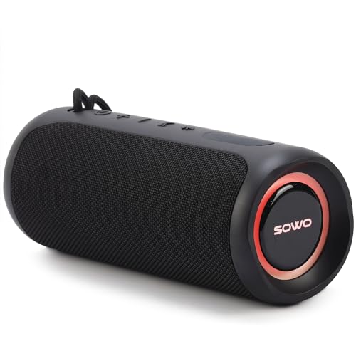 SOWO Wireless Waterproof Bluetooth Speaker - Portable Speaker Loud with Built-in Subwoofer and Tweeter, Extra Bass, Stereo Sound, IP67, Colorful Lights for Party, Outdoor, Camping - Black - Image 3