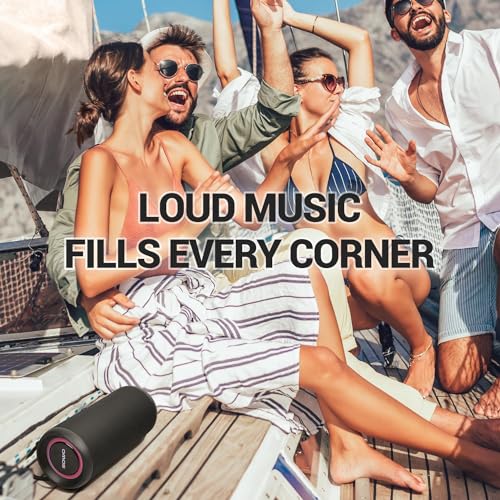 SOWO Wireless Waterproof Bluetooth Speaker - Portable Speaker Loud with Built-in Subwoofer and Tweeter, Extra Bass, Stereo Sound, IP67, Colorful Lights for Party, Outdoor, Camping - Black - Image 5