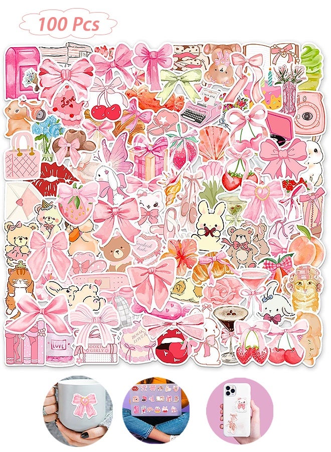 إم إكس إن ١٠٠ قطعة من ملصقات سلسلة اللون الوردي اللطيف، ملصقات جميلة بنقوش كرتونية وردية، ملصقات متعددة الوظائف مقاومة للخدش لتزيين الهواتف والسيارات وألواح التزلج والزجاجات وأجهزة الكمبيوتر المحمولة وحافظات الهواتف وتزيين الحرم الجامعي. - Image 1