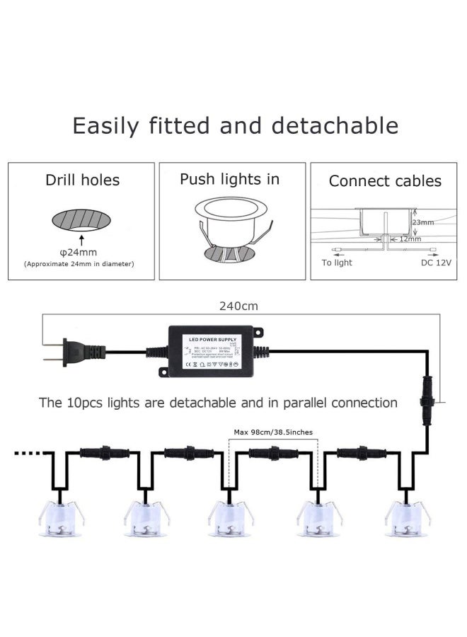 Cimkiz Led Deck Lights Kit 12V Low Voltage Waterproof Ip67 Warm White Recessed Deck Lighting In Ground Light For Step Stair Garden Patio Wood Floor Outdoor Landscape Accent Lights Fixtures Pack Of 10 - Image 3