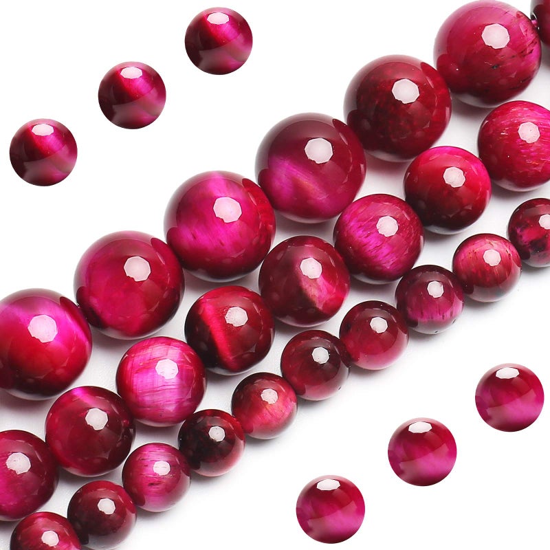 Natural Hot Pink Tiger Eye Beads Grade AAA Gemstone Round Loose Beads 8MM 100PCs Bulk Lot Options Semi Precious Stone Beads for Jewelry Making