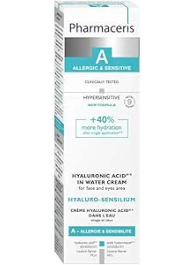 Pharmaceris A Hyaluro‑Sensilium Hydrating Water Cream, 40 Ml – Hyaluronic Acid Pro‑Glucose Immuno‑Prebiotic For Hypersensitive, Delicate, Dry, And Irritation-Prone Skin