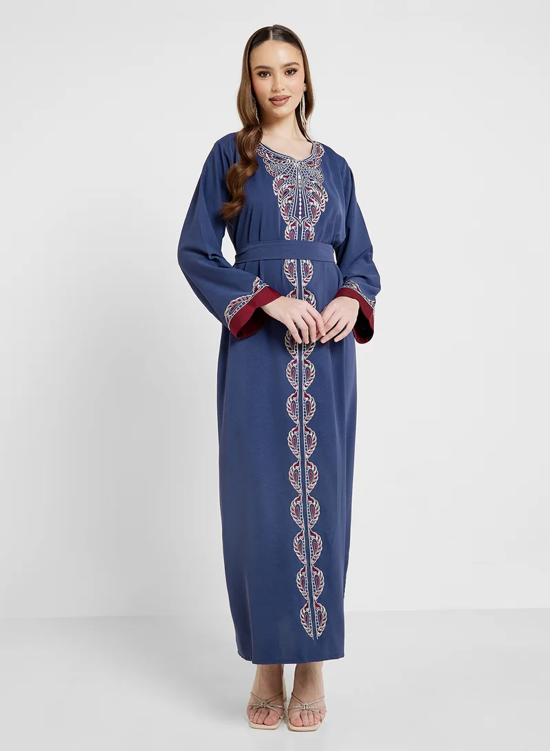 hayas closet Embroidered Jalabiya with Belt