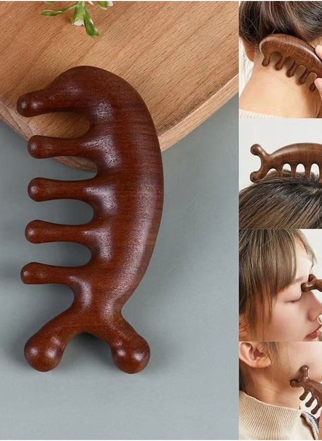 BOUND MOAT Sandalwood Multifunctional Massage Comb Head Meridian Massage Comb Wooden Gua Sha Scraping Scalp and Hair Massage Scalp Stimulator Facial Body Massager Relax Blood Circulation Anti-Static  - Image 1