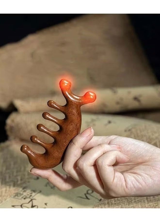 BOUND MOAT Sandalwood Multifunctional Massage Comb Head Meridian Massage Comb Wooden Gua Sha Scraping Scalp and Hair Massage Scalp Stimulator Facial Body Massager Relax Blood Circulation Anti-Static  - Image 4