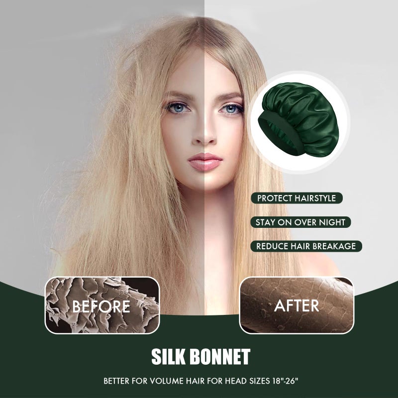 Doitory Satin Silk Bonnet for Sleeping, Double Layer Silk Sleep Cap for Men & Women, Soft Satin Lined Bonnet for Natural & Curly Hair(Dark Green) - Image 5