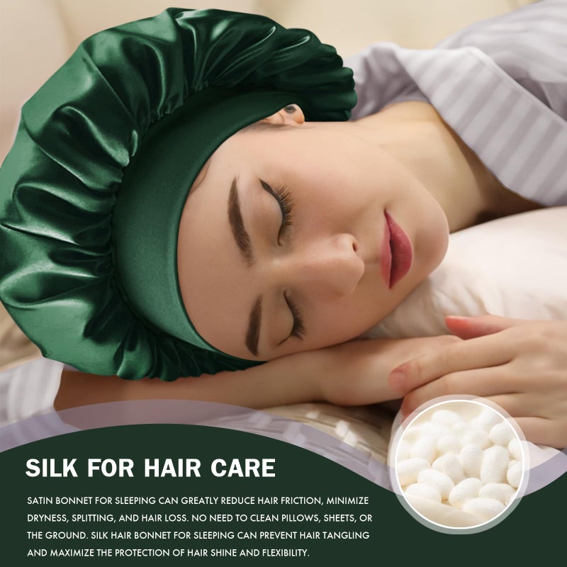 Doitory Satin Silk Bonnet for Sleeping, Double Layer Silk Sleep Cap for Men & Women, Soft Satin Lined Bonnet for Natural & Curly Hair(Dark Green) - Image 4