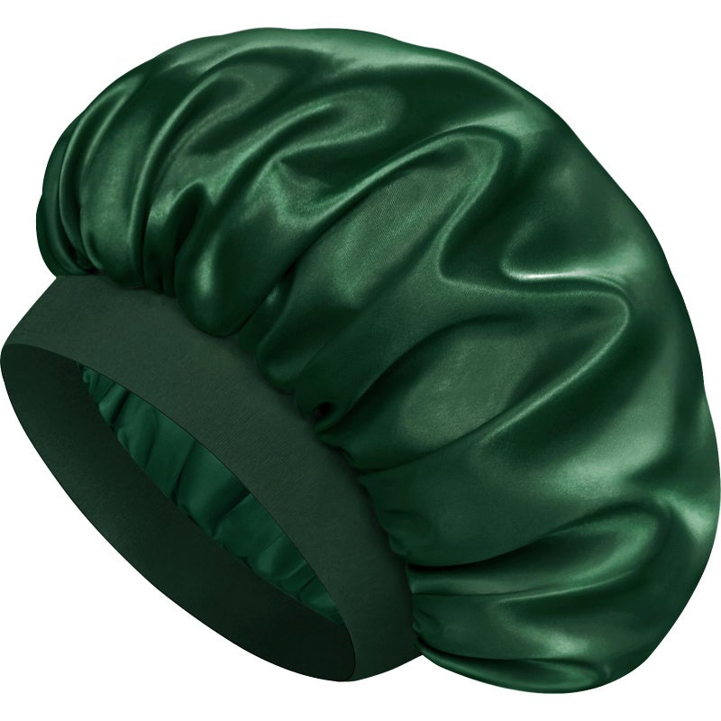Doitory Satin Silk Bonnet for Sleeping, Double Layer Silk Sleep Cap for Men & Women, Soft Satin Lined Bonnet for Natural & Curly Hair(Dark Green) - Image 1