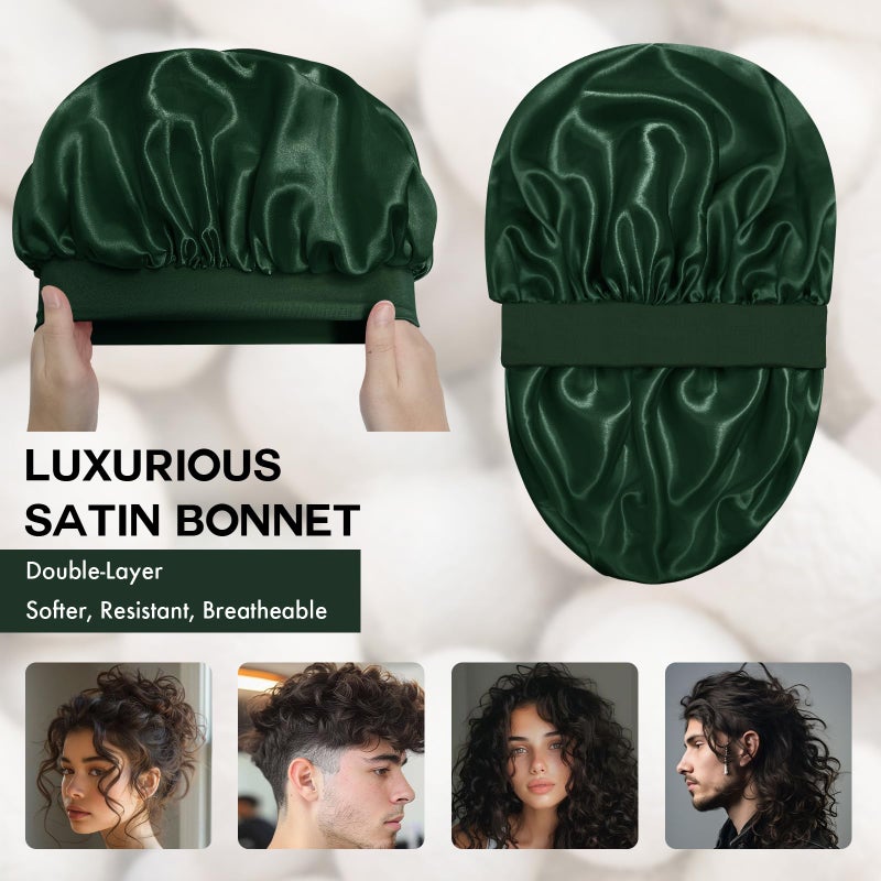 Doitory Satin Silk Bonnet for Sleeping, Double Layer Silk Sleep Cap for Men & Women, Soft Satin Lined Bonnet for Natural & Curly Hair(Dark Green) - Image 2