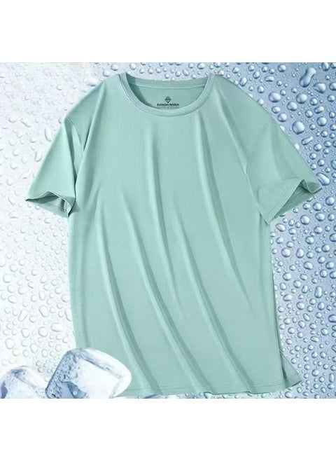 Ice Silk Quick-drying T-shirt Mens Short-sleeved Summer New Breathable Cool-feeling Mesh T-shirt Loose Fitness Casual Top Light green