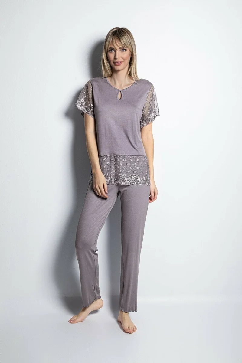 موناميسي 19187 Women's Short Sleeve Pajamas Set-Grey