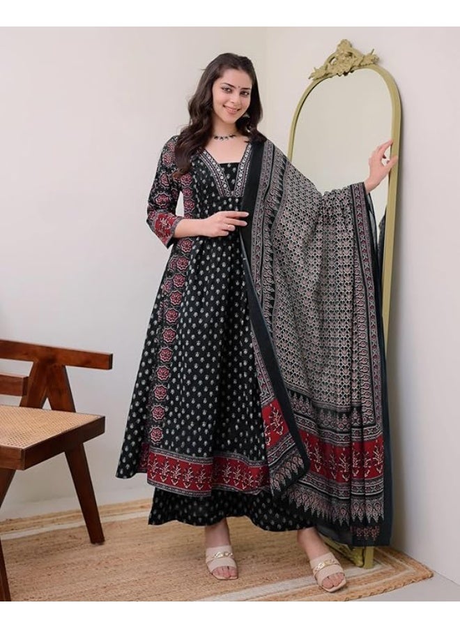 GoSriKi Women's Pure Cotton Anarkali Kurta Set for Women with Dupatta & Palazzo 5xl - Image 3