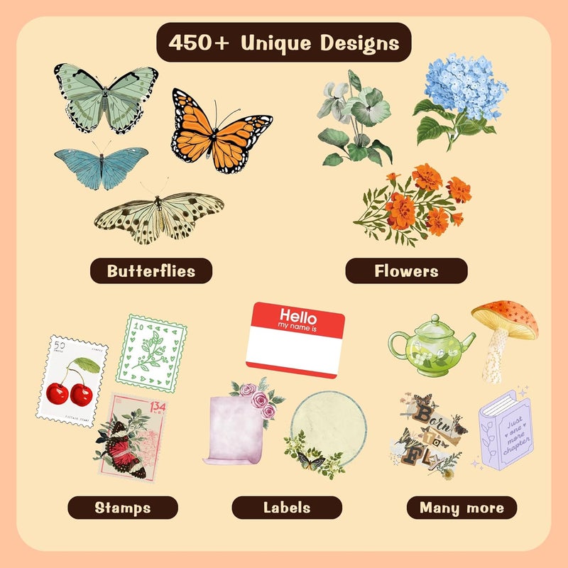 CodersParadise ملصقات زجاجية ملونة ذاتية اللصق - 450 ملصق لج journal بتصاميم وأنماط عتيقة - Image 2