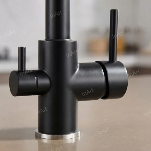 InArt Kitchen Sink Faucet with 360° Swivel Spout, Brass, 3-Way Water Filter, Dual Lever, Deck Mounted (Black) - Image 5