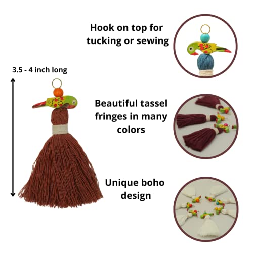 Zippy Flora Handmade Mini Cotton Tassels with Parrot Embellishments | Pack of 10 | Dual Dark & Parrot Green Decorative Boho Tassels for Home Décor, DIY Crafts, Gift Wrapping, Jewelry Making - Image 2