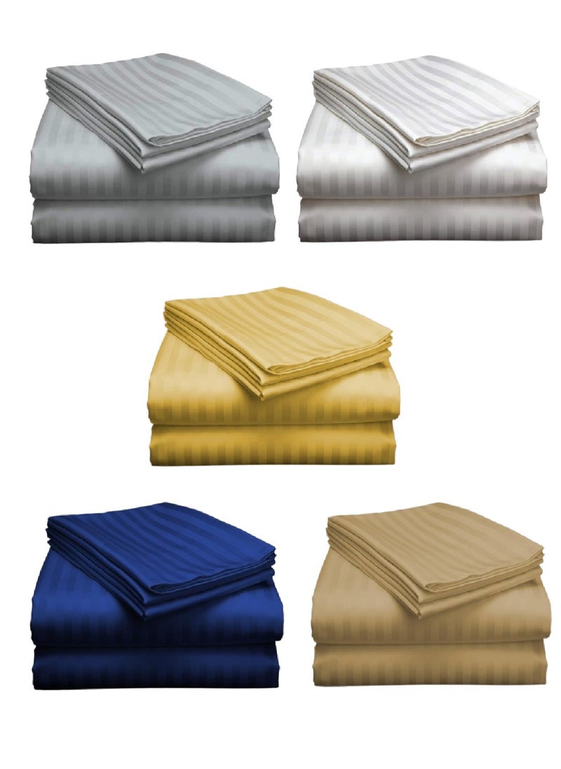 MAXQON Pack of 5 Colors Set - Fitted Bed Sheet +2Pcs Pillow covers, King/Queen Size, (Blue, Grey, Gold, White, Beige Colors set)  - Image 1