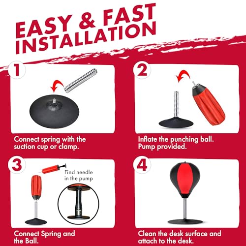 GLACIAL Stress Relief Desktop Punching Bag I Comes with Desk Clamp and Extra Strong Suction Cup I Black and Red - Image 5