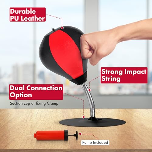 GLACIAL Stress Relief Desktop Punching Bag I Comes with Desk Clamp and Extra Strong Suction Cup I Black and Red - Image 2