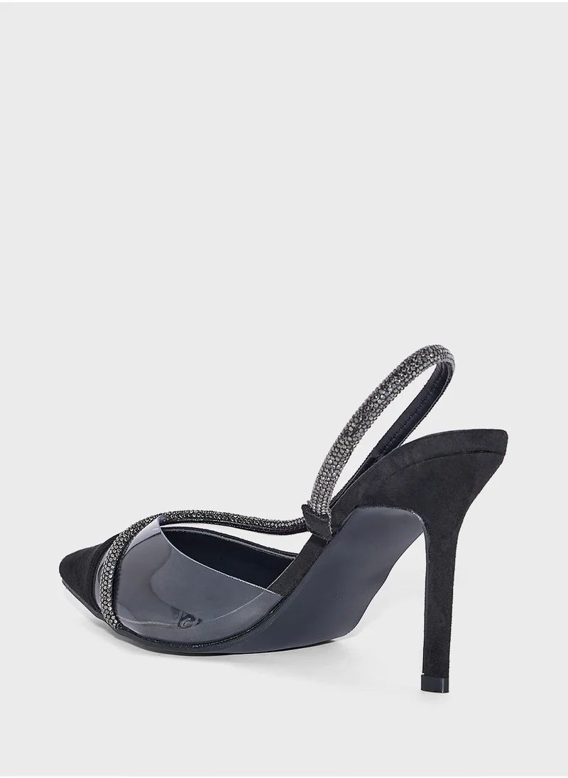 ELLA Diamante Clear Pointy Sling Back Pump